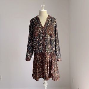 Anthropologie Size 4 Floral Midi Dress Long Sleeves